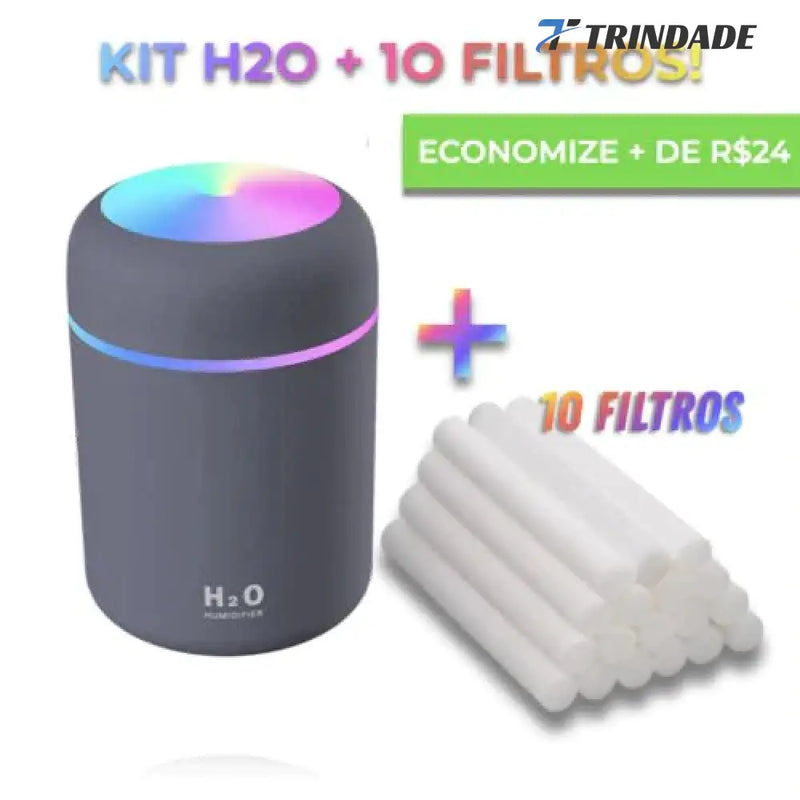 Umidificador De Ar E Difusor Aromatizantes Cinza + 10 Filtros
